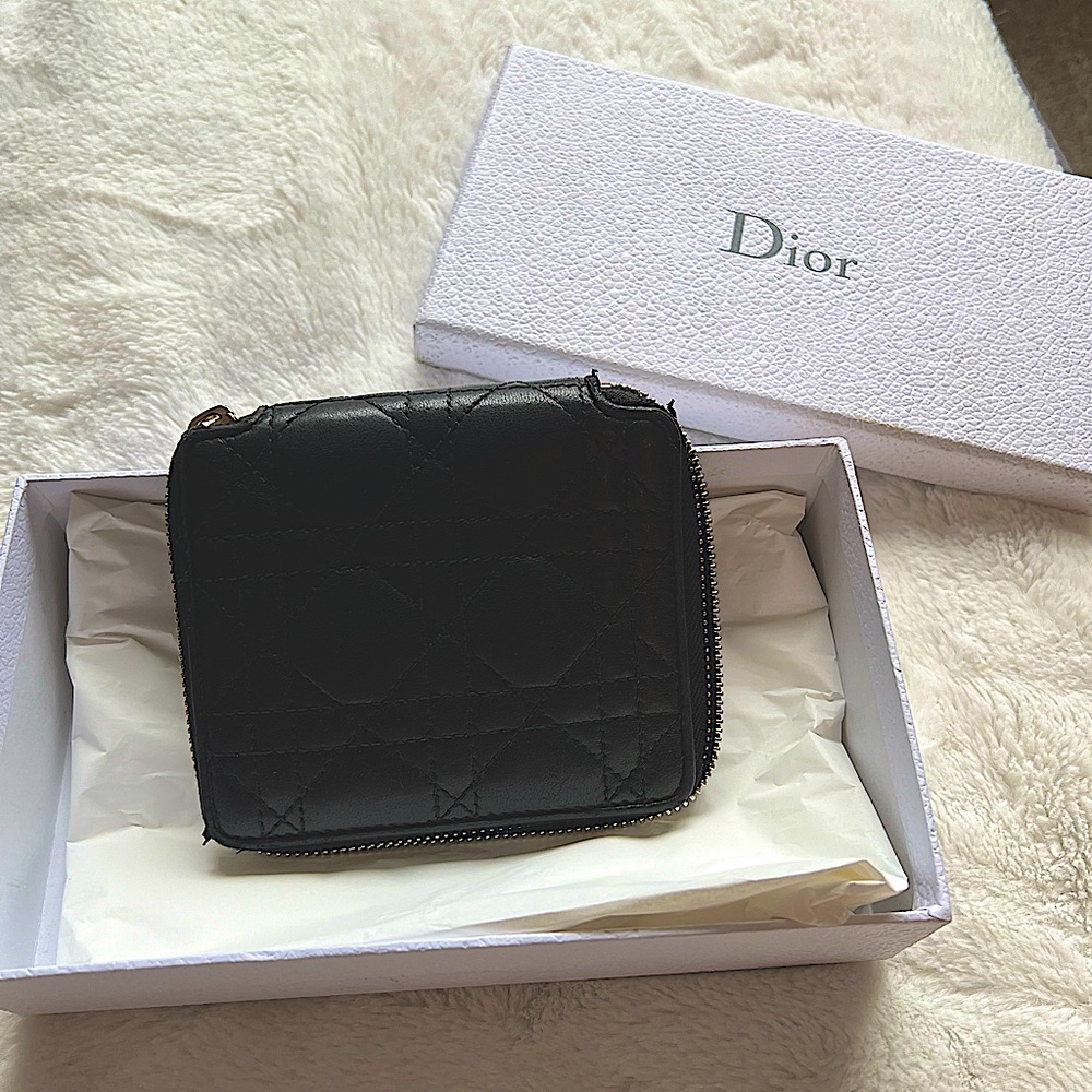 Dior Black Quilted Leather Zip Wallet